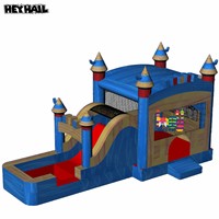 Château Gonflable Bleu avec Toboggan et Piscine pour Enfants, Idéal pour Location d'Événements, Aire de Jeux Gonflable Arc-en-ciel