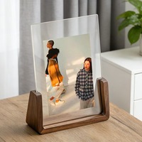 Marco Acrílico con Base de Madera de Nogal, Marco de Madera con Doble Cara Visible, Base de Madera de Haya para Exhibición en Mesa, Envío Rápido