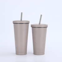 Offre Spéciale – Tasse à Café Personnalisable DIY 500 ml – Gobelet de Voyage en Acier Inoxydable à Double Paroi avec Paille