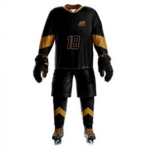 Tenue de hockey sur glace LTN pour homme, noir et or, numéro personnalisé 18, respirante, 100 % polyester, thermocollage sans couture, pour équipe adulte - Product Image 4