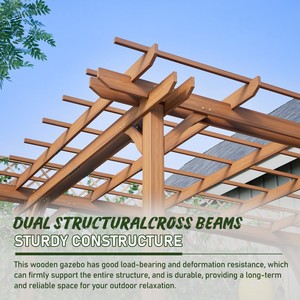 Pérgola Moderna de Madera para Exteriores de 12x10 Pies, de Madera de Abeto Sólido, Soporte para Plantas Trepadoras, para Jardín, Patio o Terraza, Impermeable y Duradera - Product Image 3