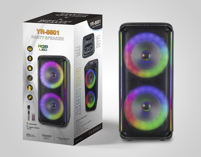 High Quality Dual 8 Inch Portable Party Woofer Karaoke Bass Microphone AUX Home Theater Audio System DC Power Stage Speakers