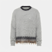 Herren Atmungsaktiver Langer Pullover Rundhals Übergroßer Schnitt Gestreiftes Muster Warmer Mohair-Strick Rückenlogo Winter