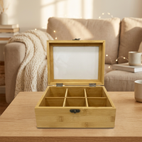 Boîte à thé rectangulaire en bambou naturel à 6 compartiments, personnalisable, multifonctionnelle, rangement de cuisine, finition laquée transparente, traditionnelle