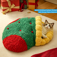 Lit pour chien moderne et chaleureux pour l'hiver, style maison d'arbre semi-fermée, avec coussin amovible, nid rond pour chat