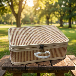 Picnic Basket with Deluxe Service Set Wicker Picnic <b>Hamper</b> <b>for</b> Natural Storage Baskets Bamboo Brown <b>Box</b> Custom - Product Image 3