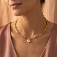 Kalung Choker Minimalis Rantai Bambu Lapis Emas 18K PVD Stainless Steel Grosir dengan Liontin Zirkon untuk Wanita