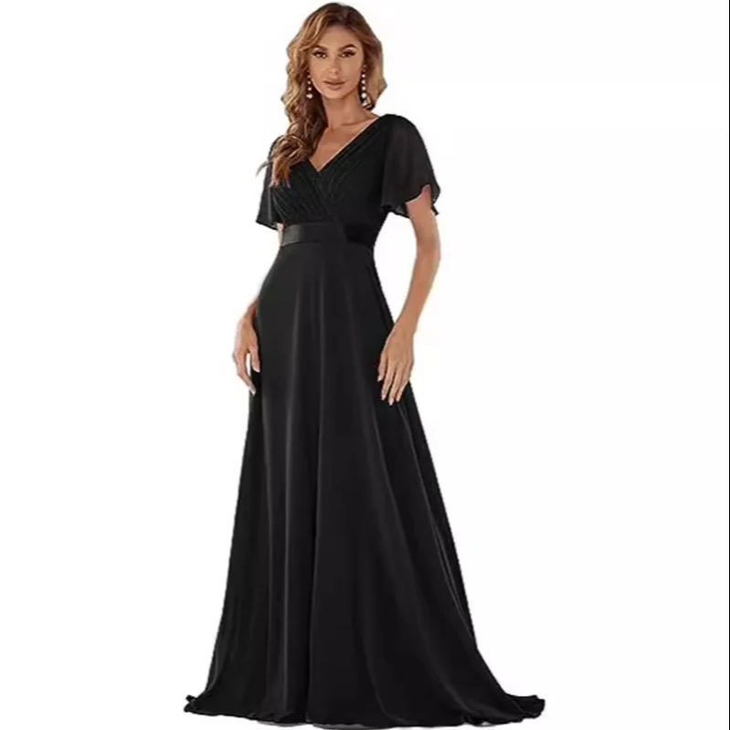 flare bridesmaid dresses Burgundy Lace Bodice Flare Sleeves Chiffon Mother of the Bride Dress