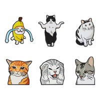 Lustige Meme-Katzen-Emaille-Pins, 6 Stile: Weinende Bananen-Katze, Verwirrtes Tabby-Kätzchen, Revers-Brosche