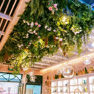 Simulation greenery ceiling Netflix restaurant live room ceiling floral soft furnishings plant top decorative fake flowers