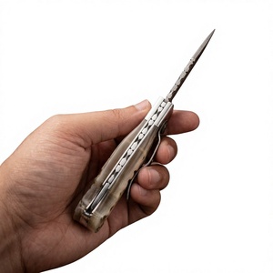 Cuchillo de Bolsillo Plegable de Acero de Damasco de Alta Calidad, Precio de Fábrica al por Mayor, Mango de Cuerno de Oveja, Aplicación Táctica, 58 HRC - Product Image 4