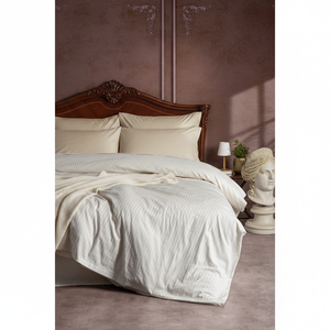 Elegante Juego de Funda Nórdica Doble a Rayas de Satén de Algodón Color Crudo, 4 Piezas, Tamaños King y Twin, para Cama, Hogar, Edredón, Ropa de Cama para Bodas - Product Image 3