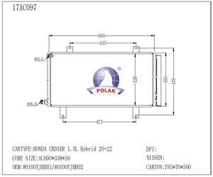 Condensador de Aire Acondicionado para Honda Crider Hybrid 2020 2021 <span class=keywords><strong>2022</strong></span>, Condensador de Aire Acondicionado de Aluminio 80100TJHH01 80100TJHH02 - Product Image 2