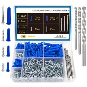 Conical Concrete Wall Anchors And Screws Kit 193 Pieces Imperial Size For Masonry Installation - Product Image 1