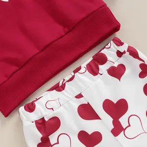 Europe And America Valentine's Day Girls Clothing Sets Love Printed Long Sleeve Sweatshirt Bell Pants Children Clothing Sets