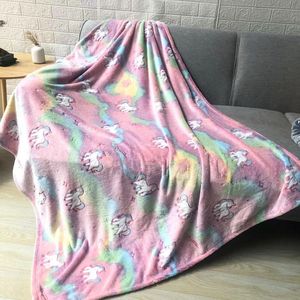 Manta de Franela con Estampado de Dibujos Animados al por Mayor, Manta de Felpa con Diseño de Unicornio que Brilla en la Oscuridad para Niños - Product Image 1
