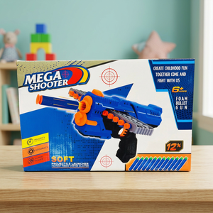 Pistola de Juguete Mega Shooter de Espuma, Lanza Proyectiles Suaves, 12 Dardos, 6+ Años, Azul Naranja, Plástico, Manual - Product Image 6