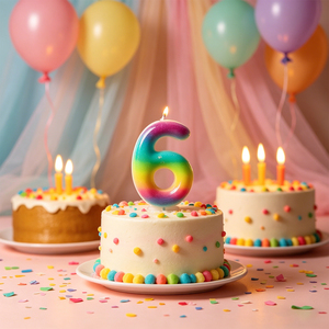 Candela per Festa di Compleanno Numero 6 in Paraffina Inodore 6cm Colore Arcobaleno - Product Image 5