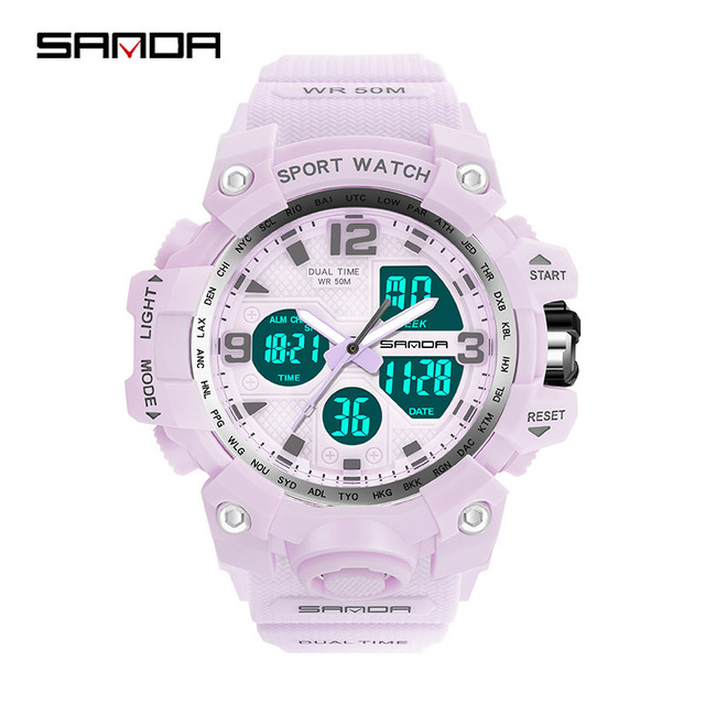 Men's Dual Time Analog Digital Watch World Cities Bezel Honeycomb Dial Multifunction 50M Sport Wristwatch