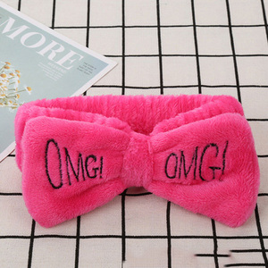 Wholesales Girls Cute <strong>Face</strong> <strong>Washing</strong> Plush Hairband OMG Letters Bow Coral Fleece <strong>Headband</strong> - Product Image 3