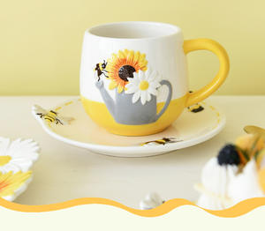 Tasses et assiettes en céramique motif tournesol, tasses à café, vaisselle pour le thé de l'après-midi, tasses à eau et petites tasses domestiques - Product Image 6