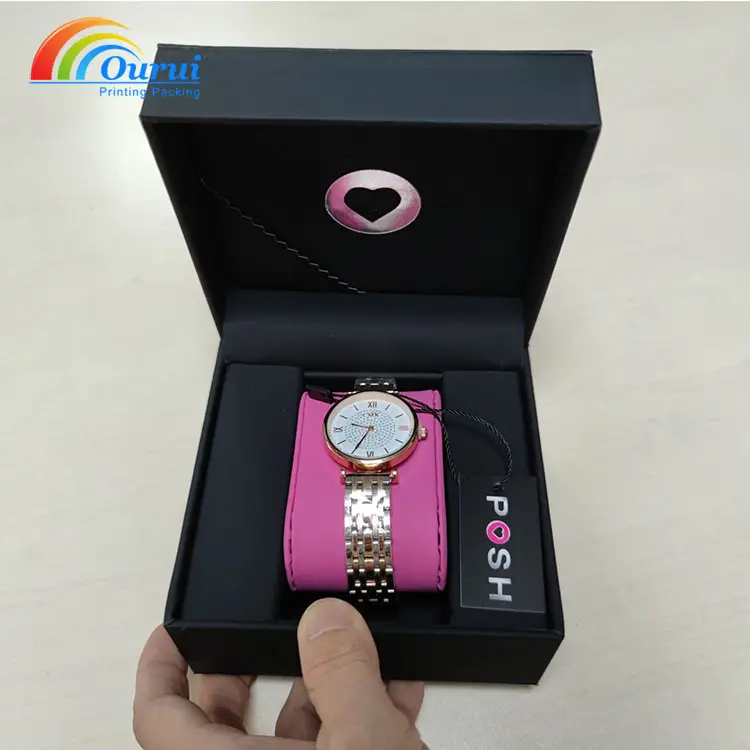 Affordable high stock free design logo Black Leather Watch Box For Ladies Watch