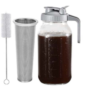 Vente en gros pot de cafetière à infusion froide 64oz en verre épais polyvalent couvercle de bec de pichet de maçon avec filtre en acier inoxydable