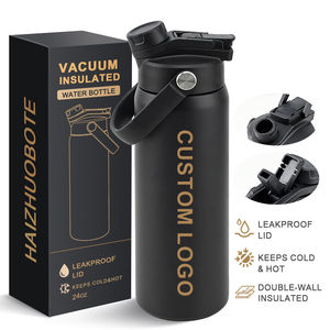 Bouteille d'eau isotherme à double paroi sous vide de 24 <span class=keywords><strong>oz</strong></span> avec logo personnalisé, anti-fuite, pour le sport, l'école et les voyages, avec couvercle <span class=keywords><strong>2</strong></span>-en-<span class=keywords><strong>1</strong></span> à bec verseur et paille - Product Image 1