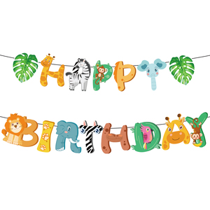 HUANCAI Decorazioni per Feste di Compleanno a Tema <span class=keywords><strong>Animali</strong></span> della Giungla, Striscione 'BUON COMPLEANNO' per Feste <span class=keywords><strong>Safari</strong></span> per Bambini - Product Image 5