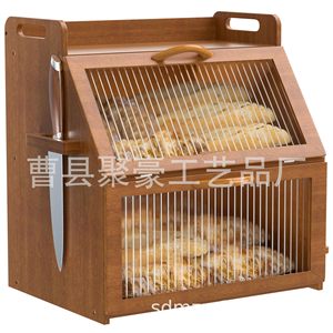 Boîte à pain en bambou avec couvercle en verre, grande capacité de rangement pour les produits de boulangerie et les collations - Product Image 4