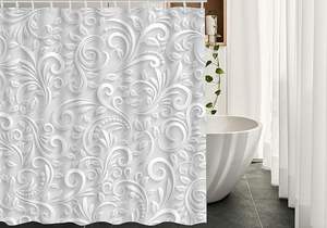 Vintage arbre sculpté feuilles de vigne Doodle à pois <span class=keywords><strong>rideaux</strong></span> de douche maison décorative Long tissu crochets gris feuille <span class=keywords><strong>rideaux</strong></span> de douche - Product Image 2