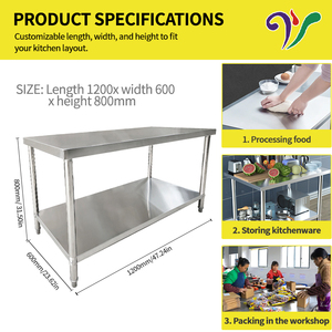 Nhà máy cung cấp thương mại nhà bếp bảng thép không gỉ Bảng thực phẩm chuẩn bị nhà bếp bàn làm việc với backsplash - Product Image 5