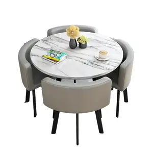 Gmart 식탁 고급스러운 세트 식당 장식 큰 흰색 세라믹 테이블 슬라이딩 식탁과 의자 세트