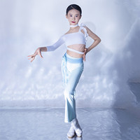Wd022 Nouveauté 2026 – Ensemble de danse latine en nylon pour enfants et filles, tenue d'entraînement d'été à épaules dénudées avec pantalon moderne