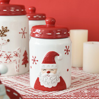 Pot à biscuits en céramique de conception de soulagement d'arbre de Noël de décoration à la maison de Noël avec la boîte de stockage de couvercles