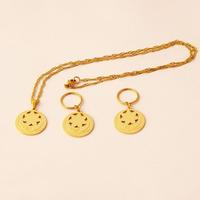Parure de bijoux en acier inoxydable style Kiribati Hawaï Guam pour femme, collier à disque rond fleur et boucles d'oreilles créoles, bijoux ethniques des îles