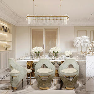 ชุดโต๊ะอาหารสุดหรูทันสมัย10-12ที่นั่งชุดโต๊ะอาหารหินอ่อนพร้อมโลหะสีทอง - Product Image 4