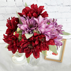 Usine de fleurs artificielles Meiyu Craft, dahlias simulés, fleurs artificielles à 7 têtes en tissu polyester, décoration de mariage et de maison - Product Image 3