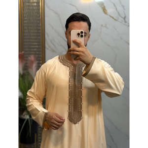 Artisan Crafted Luxury Moroccan <b>Mens</b> Kaftan And Matching Pants Traditional <b>Thobe</b> Lounge Dress - Product Image 3