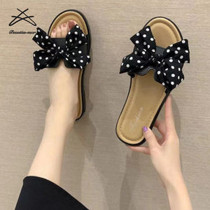 Pantoufles d'été à nœud pour femmes 2022, chaussures à pois, sandales de plage, à fleurs, pantoufles plates - Product Image 3
