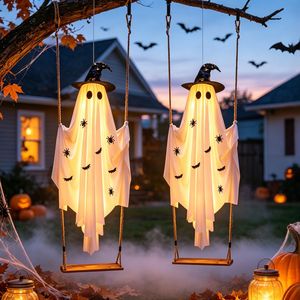 Lámpara Colgante de Fantasma con Sombrero de Bruja para Halloween, 8 Modos, Control Remoto, para Decoración de Jardín, Patio, Puerta o Casa Embrujada - Product Image 6