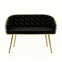 Canapé en velours tissé à la main de luxe haut de gamme, banc avec accoudoirs et pieds dorés pour salon, hôtel, salon