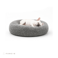 Coussin rond en peluche grise pour animaux de compagnie, pour chats et chiens de petite et moyenne taille, nid douillet avec surface en chenille, OEM