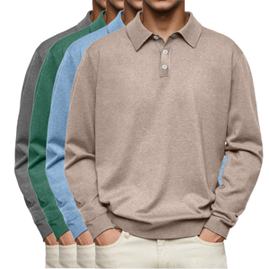 Moda autunno Polo <span class=keywords><strong>Slim</strong></span> <span class=keywords><strong>Fit</strong></span> da <span class=keywords><strong>uomo</strong></span> con scollo a V manica lunga con bottoni Casual Top autunno e <span class=keywords><strong>abbigliamento</strong></span> per il tempo libero all'aperto - Product Image 1