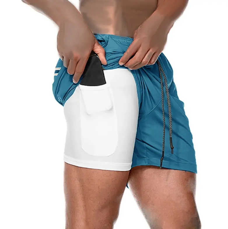 Hot sale custom sublimation 2 in 1 shorts double layer mesh sports plus size men's nylon gym shorts