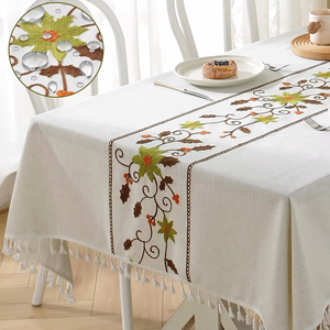 Skymoving personalizzato elegante panno da pranzo in <span class=keywords><strong>lino</strong></span> <span class=keywords><strong>di</strong></span> poliestere con nappa tessuto rettangolare ricamato tovaglie <span class=keywords><strong>di</strong></span> <span class=keywords><strong>lino</strong></span> arredamento - Product Image 1