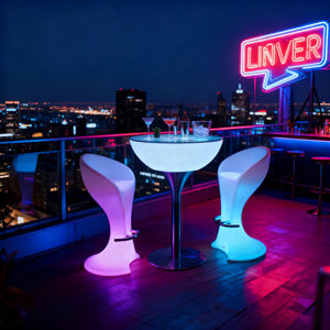 Mesa de centro redonda led para exteriores, muebles de plástico brillantes para club nocturno, barra de cóctel led de alta calidad, mesas y sillas para eventos - Product Image 3