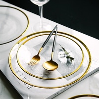 Assiette de Présentation Ronde Plate en Verre à Bord Doré, Prix de Gros, pour Fournitures de Mariage
