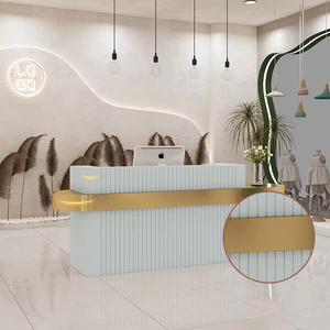 फैशन लक्जरी सौंदर्य बाल सैलून छोटे गुलाबी सामने टेबल सोने स्टेनलेस स्टील कैशियर डेस्क लकड़ी का रिसेप्शन काउंटर - Product Image 3