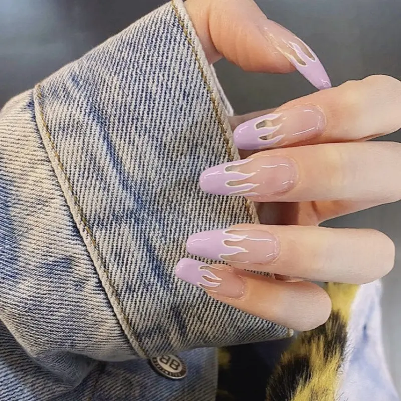 Personalizado delicado francesa balérina rosa chama para unhas falsas cobertura completa de dedo quadrado artificial pontas das unhas